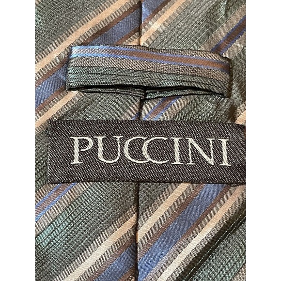 Puccini Green Blue Hand Made 100% Polyester Men’s Neck Tie Made In China - Picture 8 of 9